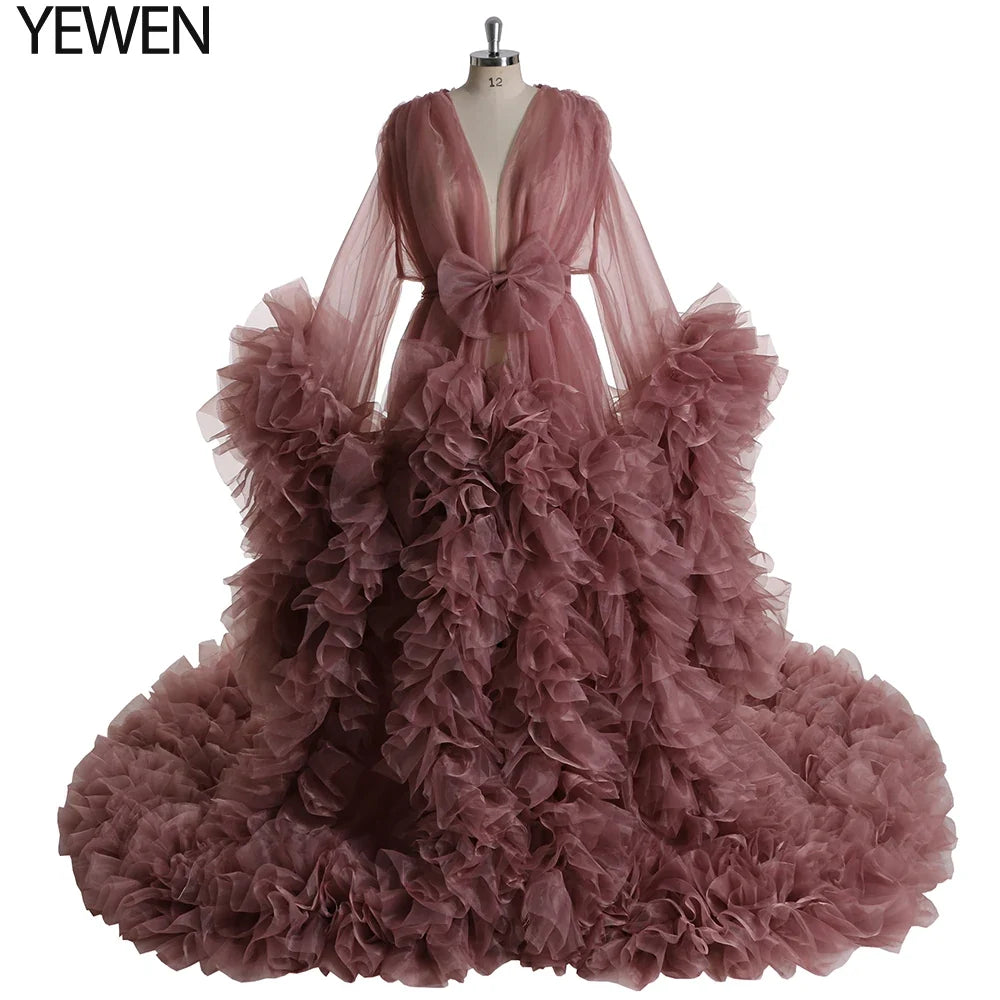 Elegant Maternity Photography Prop Pregnancy Dress for Photo Shooting Organza Ruffle Pregnant Women Dresses Maxi Maternity Gown