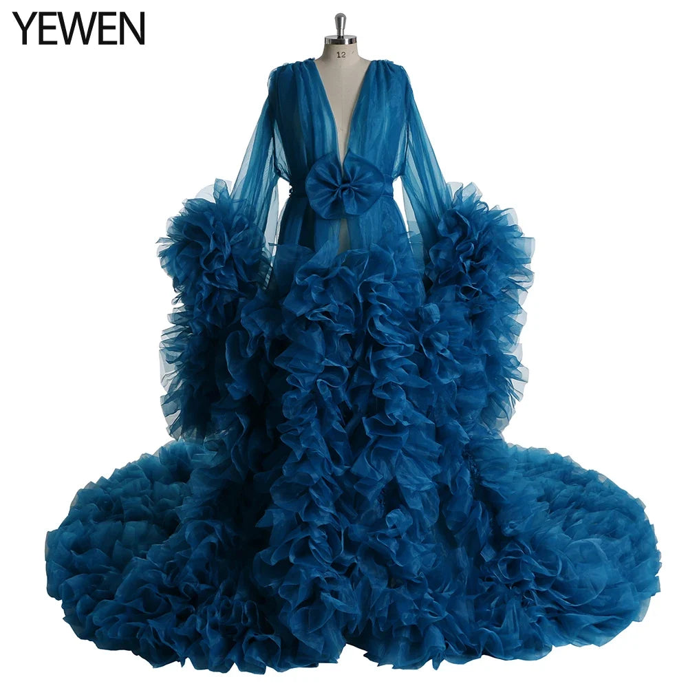 Elegant Maternity Photography Prop Pregnancy Dress for Photo Shooting Organza Ruffle Pregnant Women Dresses Maxi Maternity Gown