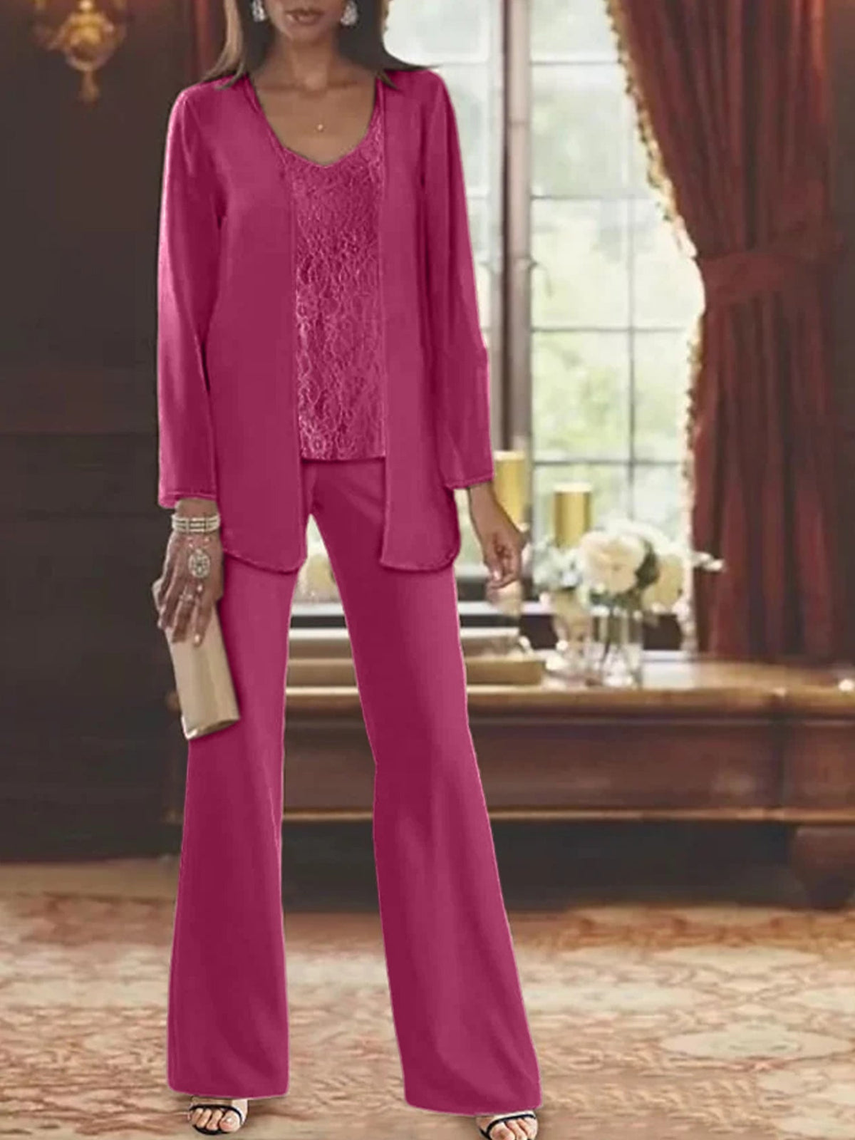 Elegant Mother of the Bride Pantsuits in Chiffon with Jacket