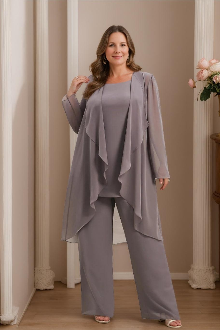 Elegant Mother of the Bride Pantsuits in Chiffon with Jacket