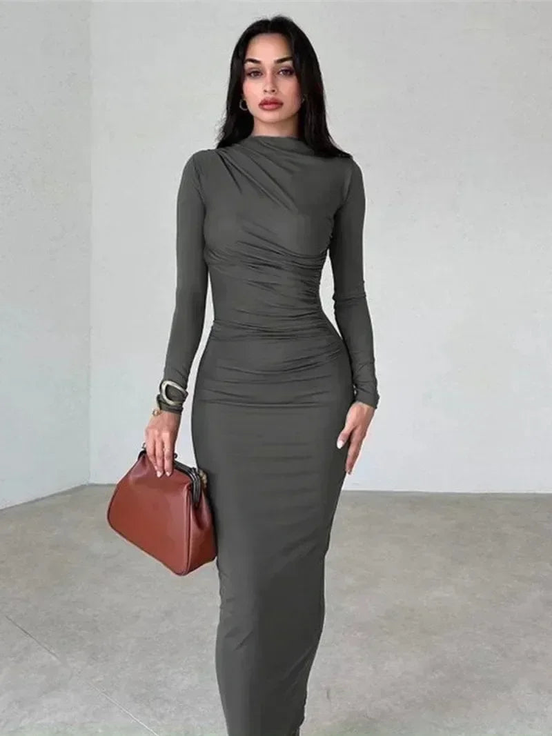 Spring Elegant Oneck Long Sleeve Bodycon Dress