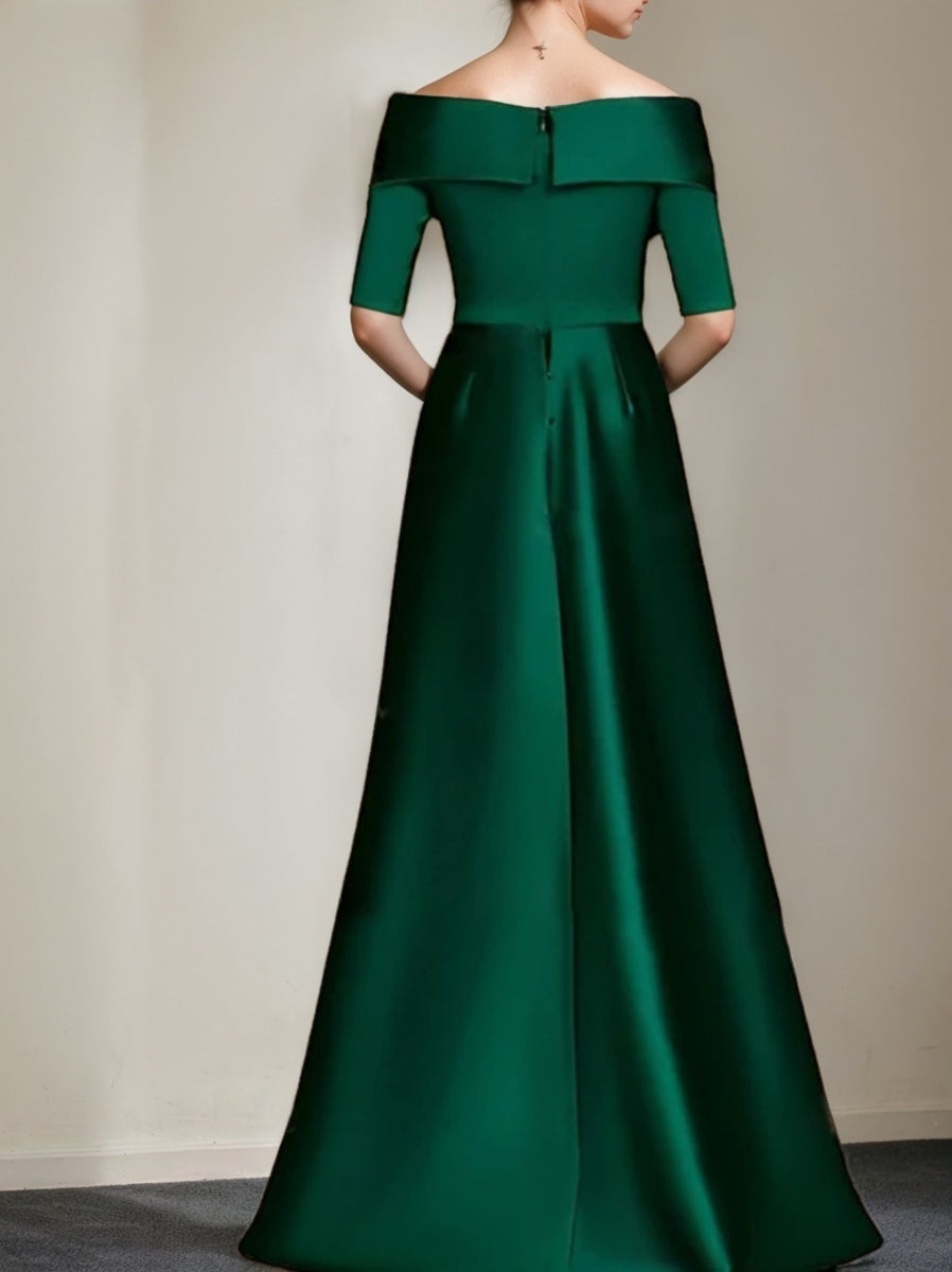 Elegant Off the Shoulder Mother of the Bride Dress with 1 2 Sleeves in A Line Style