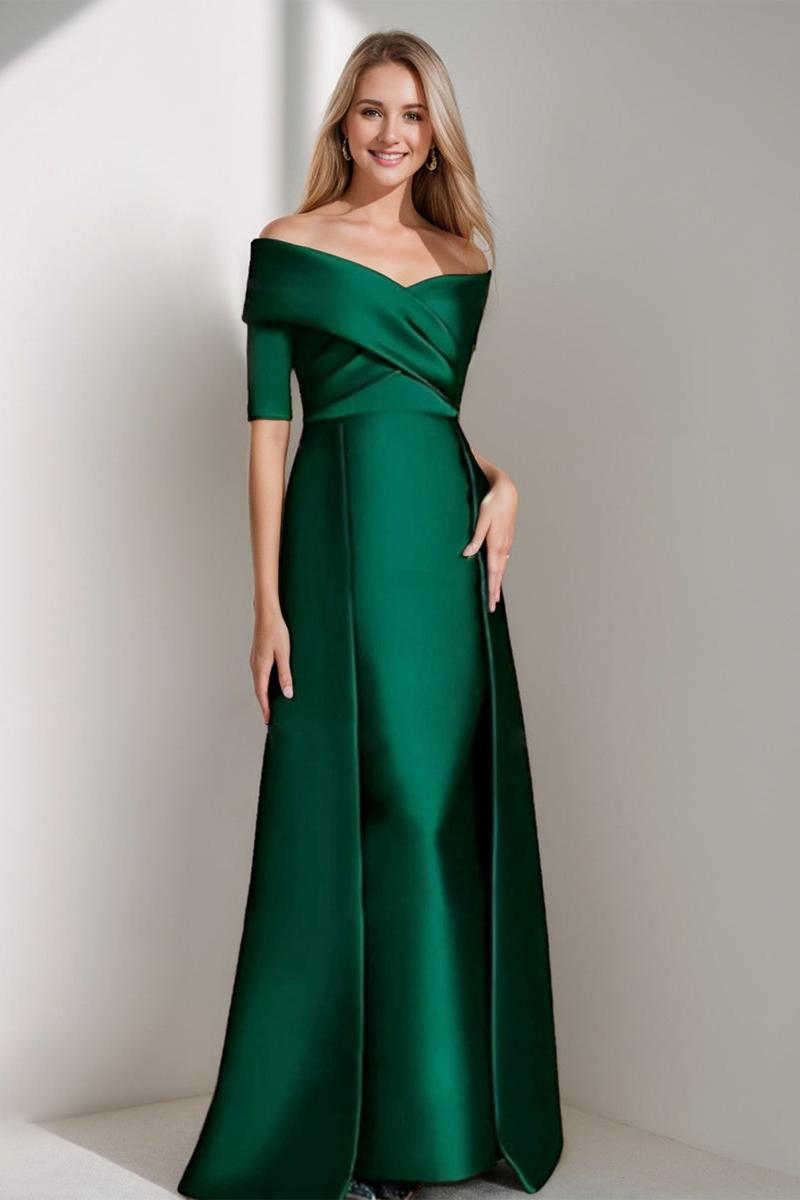 Elegant Off the Shoulder Mother of the Bride Dress with 1 2 Sleeves in A Line Style