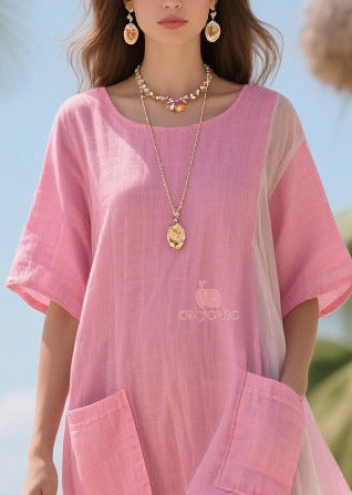Elegant Pink Asymmetrical Patchwork Tulle Dress Summer