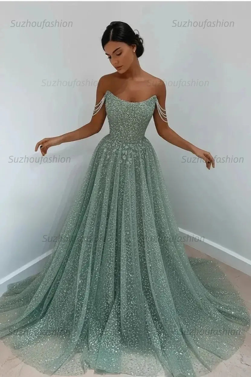 Elegant Sleeveless Blue Lace Prom Dress Long