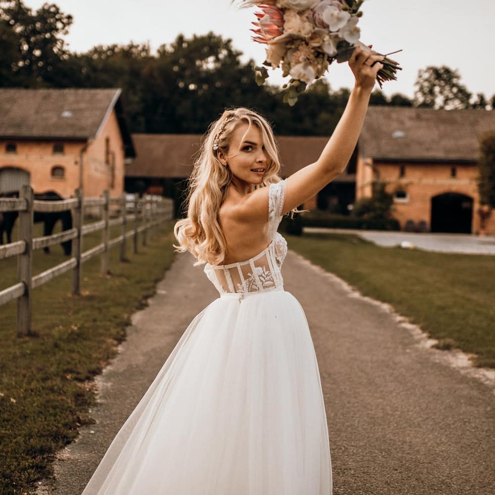 Elegant Strapless Illusion A-Line Beach Wedding Dress with Lace