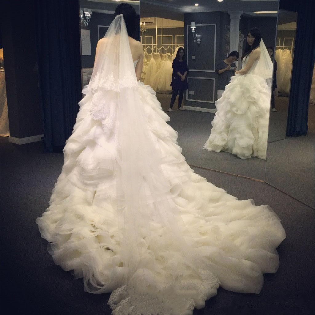 Elegant Sweetheart Ruffles Wedding Dress with Beadings Latest Court Train  Bridal Gown