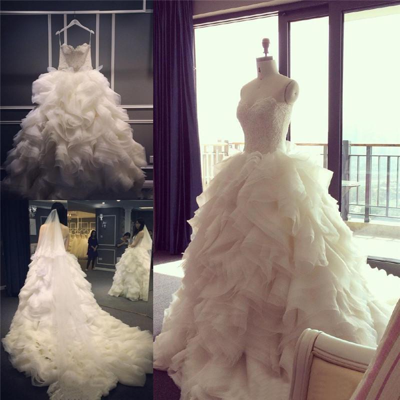 Elegant Sweetheart Ruffles Wedding Dress with Beadings Latest Court Train  Bridal Gown