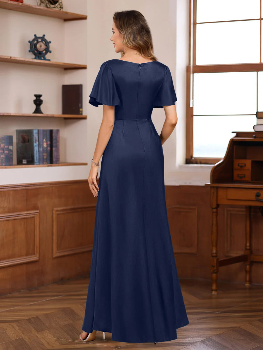 Elegant V Neck A Line Long Mother of the Bride Dress with Beadings and Sequins