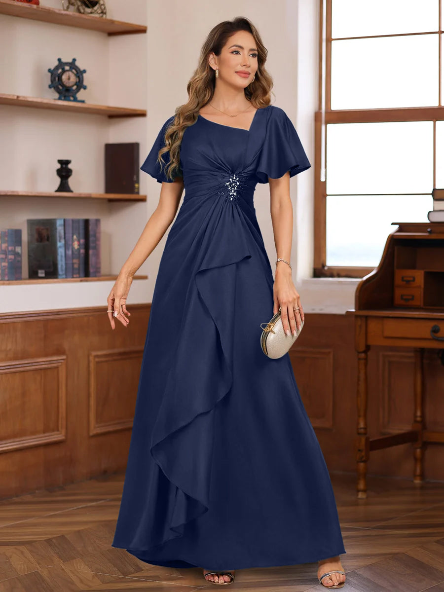 Elegant V Neck A Line Long Mother of the Bride Dress with Beadings and Sequins