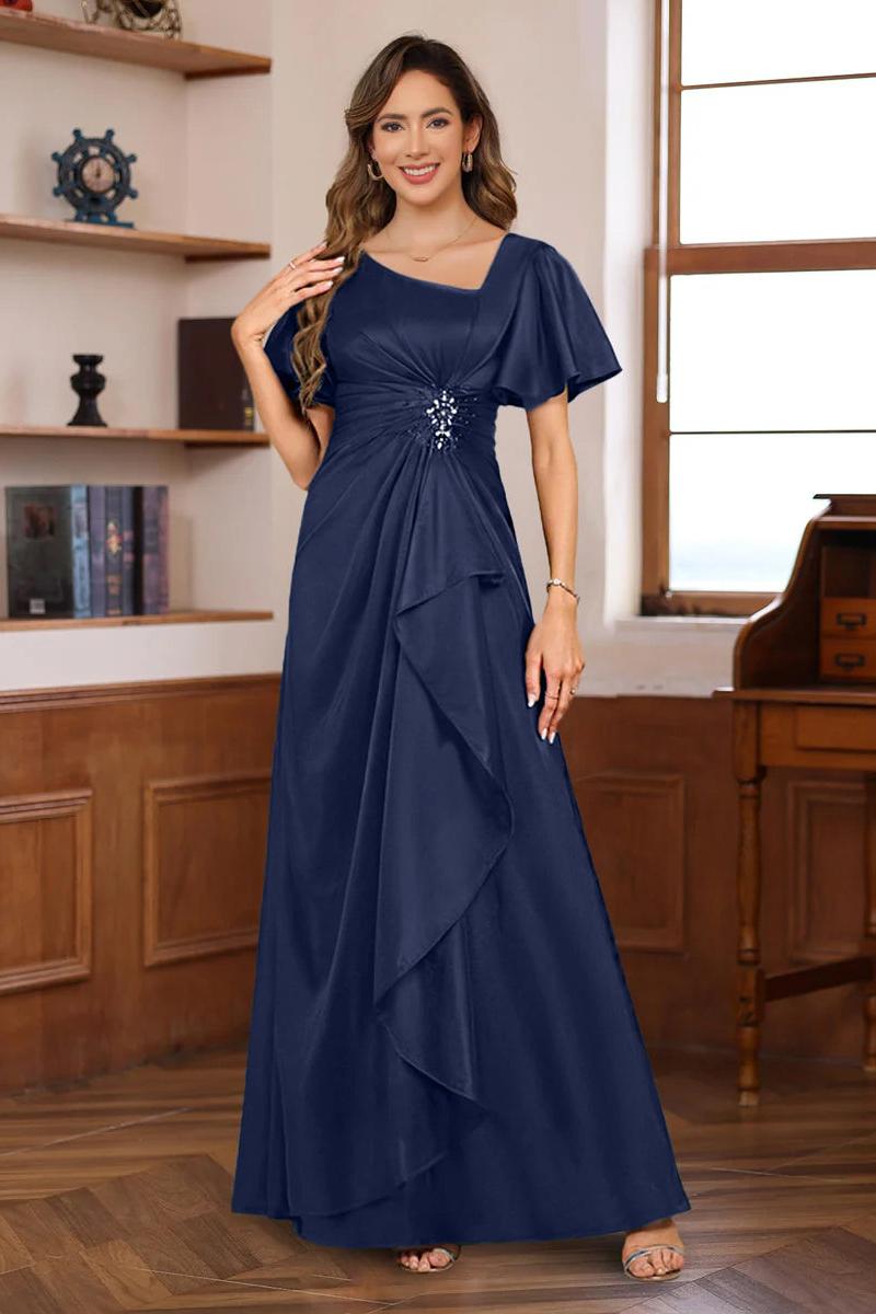 Elegant V Neck A Line Long Mother of the Bride Dress with Beadings and Sequins