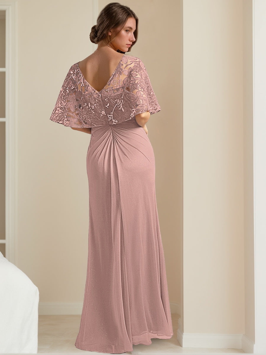 Elegant V Neck A Line Mother of the Bride Dress with Appliques Ankle Length