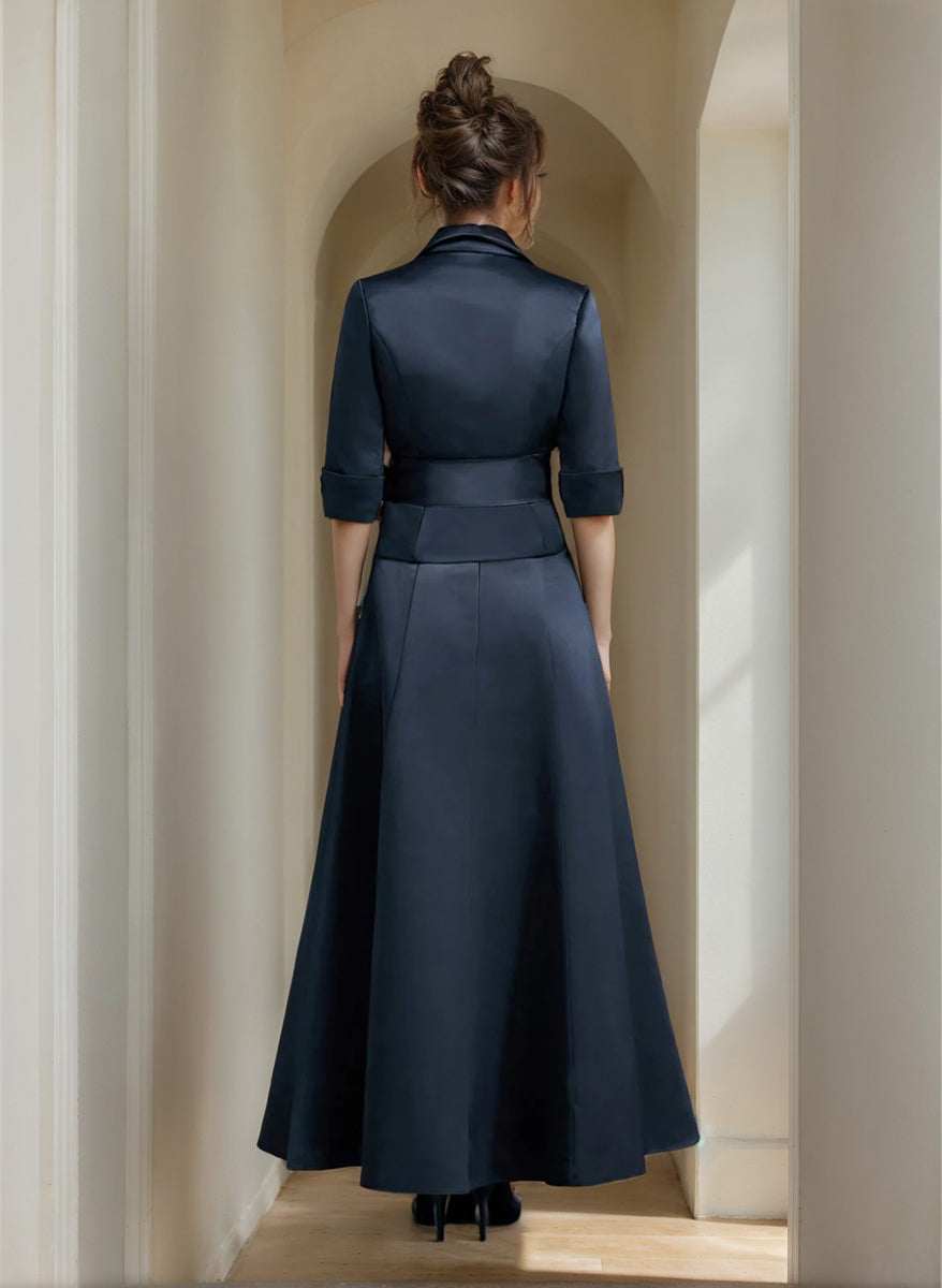 Elegant V Neck Satin A Line Mother of the Bride Ankle Length Dress