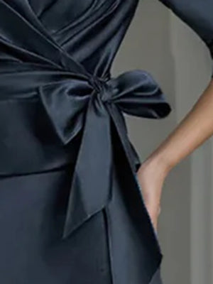 Elegant V Neck Satin A Line Mother of the Bride Ankle Length Dress
