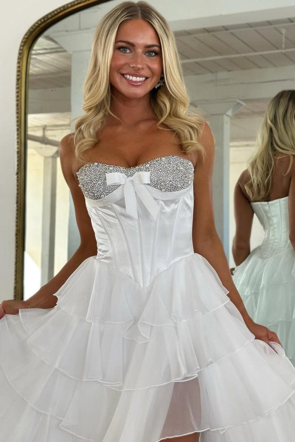 A Line Sweetheart Yellow Corset Prom Dress With Beading Ruffles Formal Evening Gown