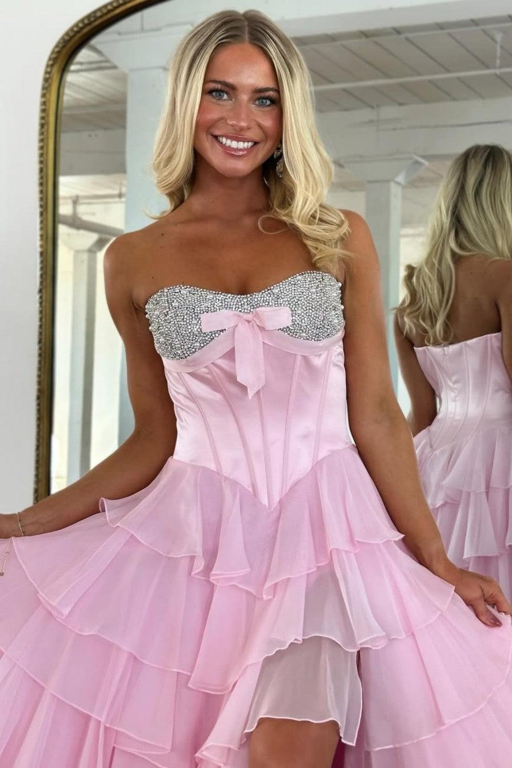 A Line Sweetheart Yellow Corset Prom Dress With Beading Ruffles Formal Evening Gown
