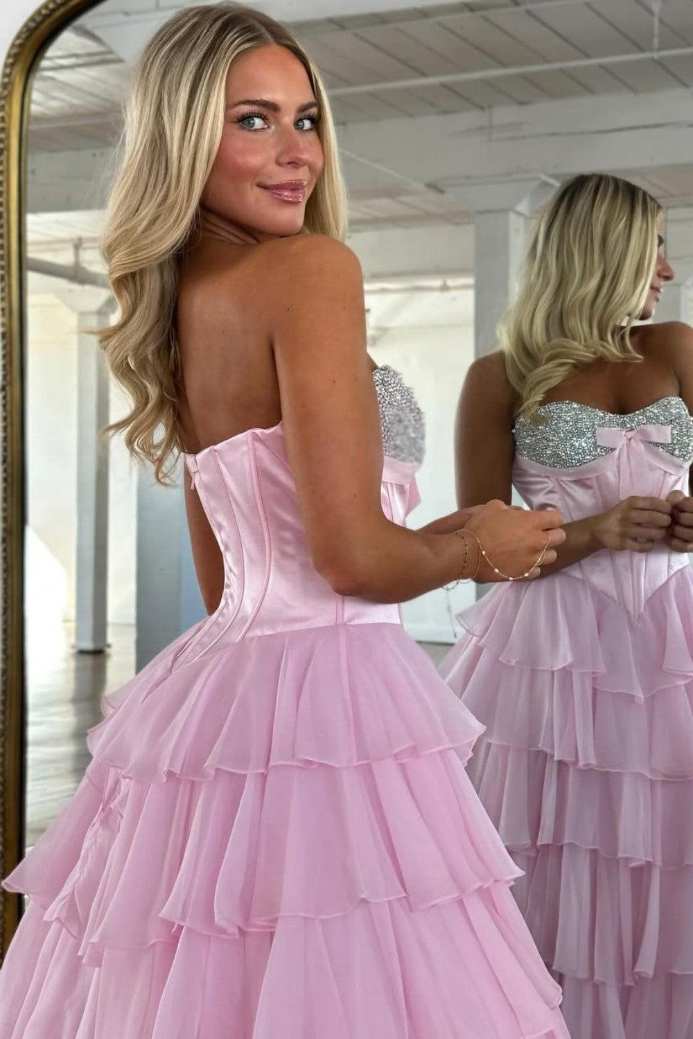 A Line Sweetheart Yellow Corset Prom Dress With Beading Ruffles Formal Evening Gown