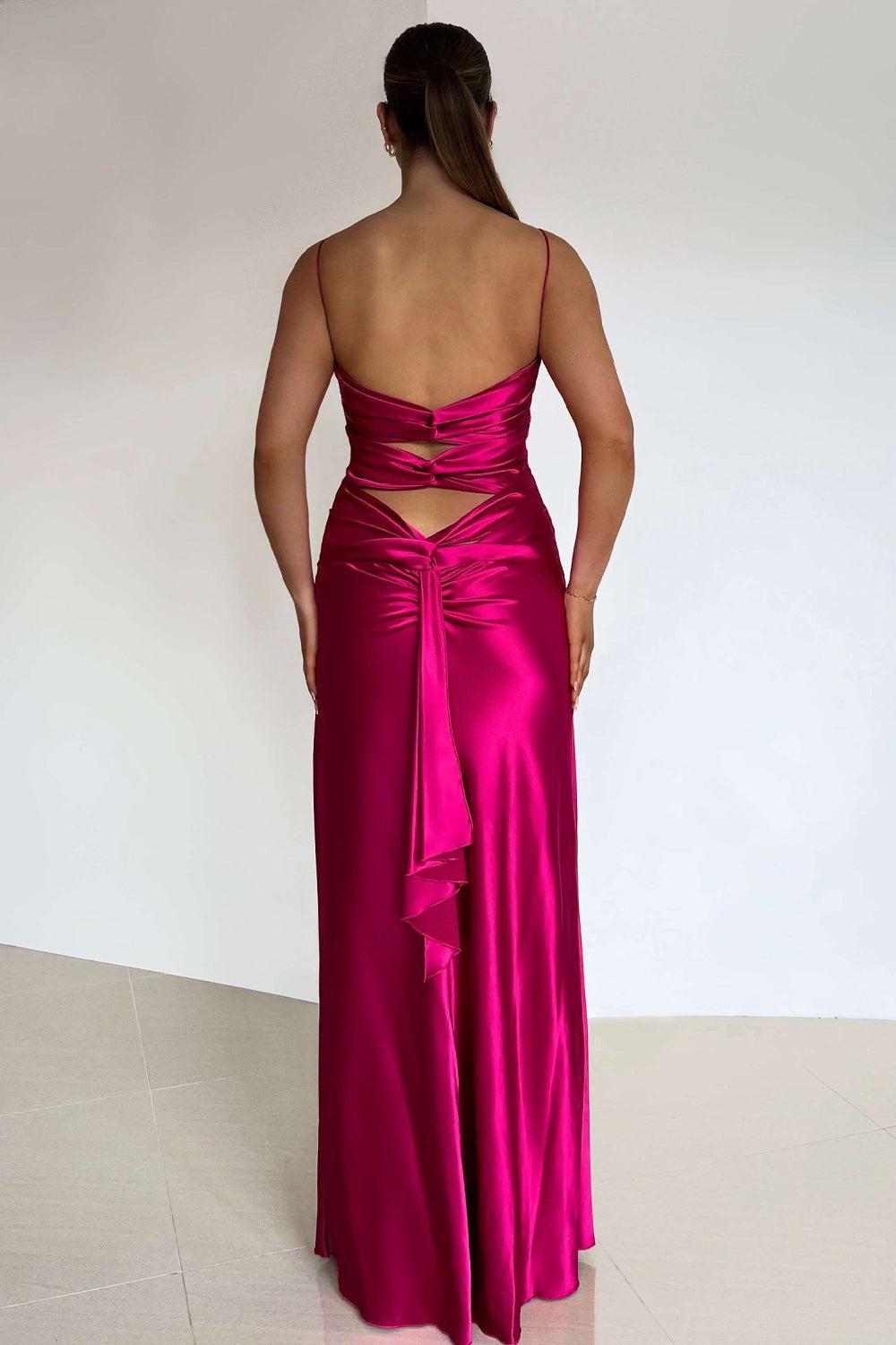 Suzhoufashion Elegant Yellow V-Neck Back Satin Gown With Front Twist Formal Evening Gown