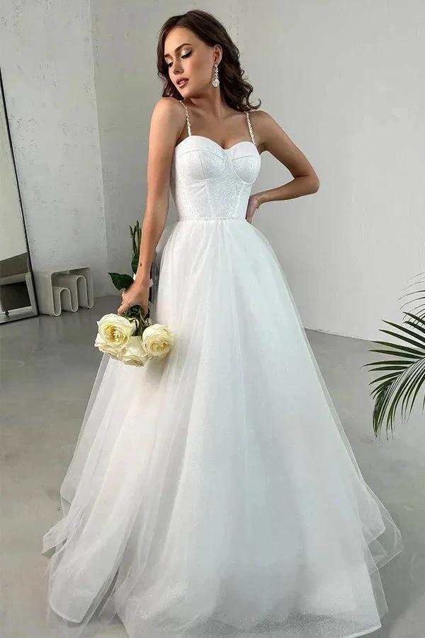Elegant A-Line Spaghetti Straps Sweetheart Tulle Wedding Dress (ZD16171)