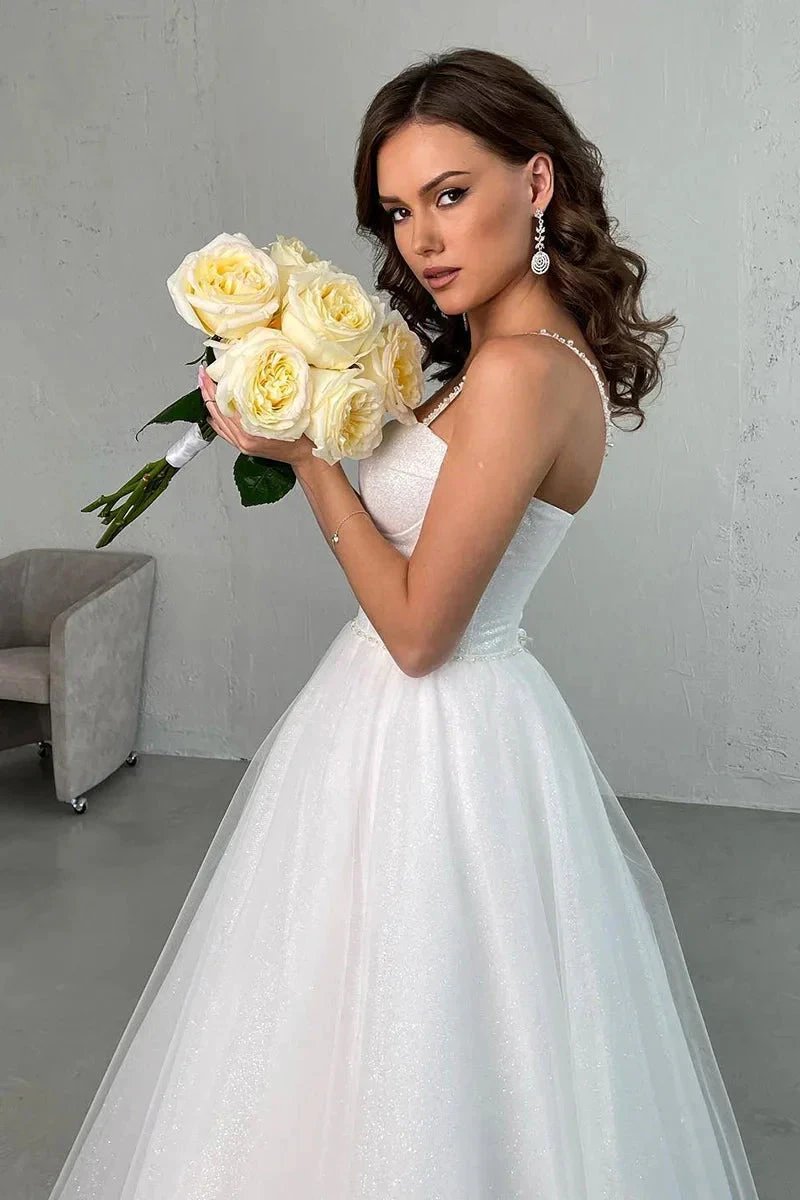 Elegant A-Line Spaghetti Straps Sweetheart Tulle Wedding Dress (ZD16171)