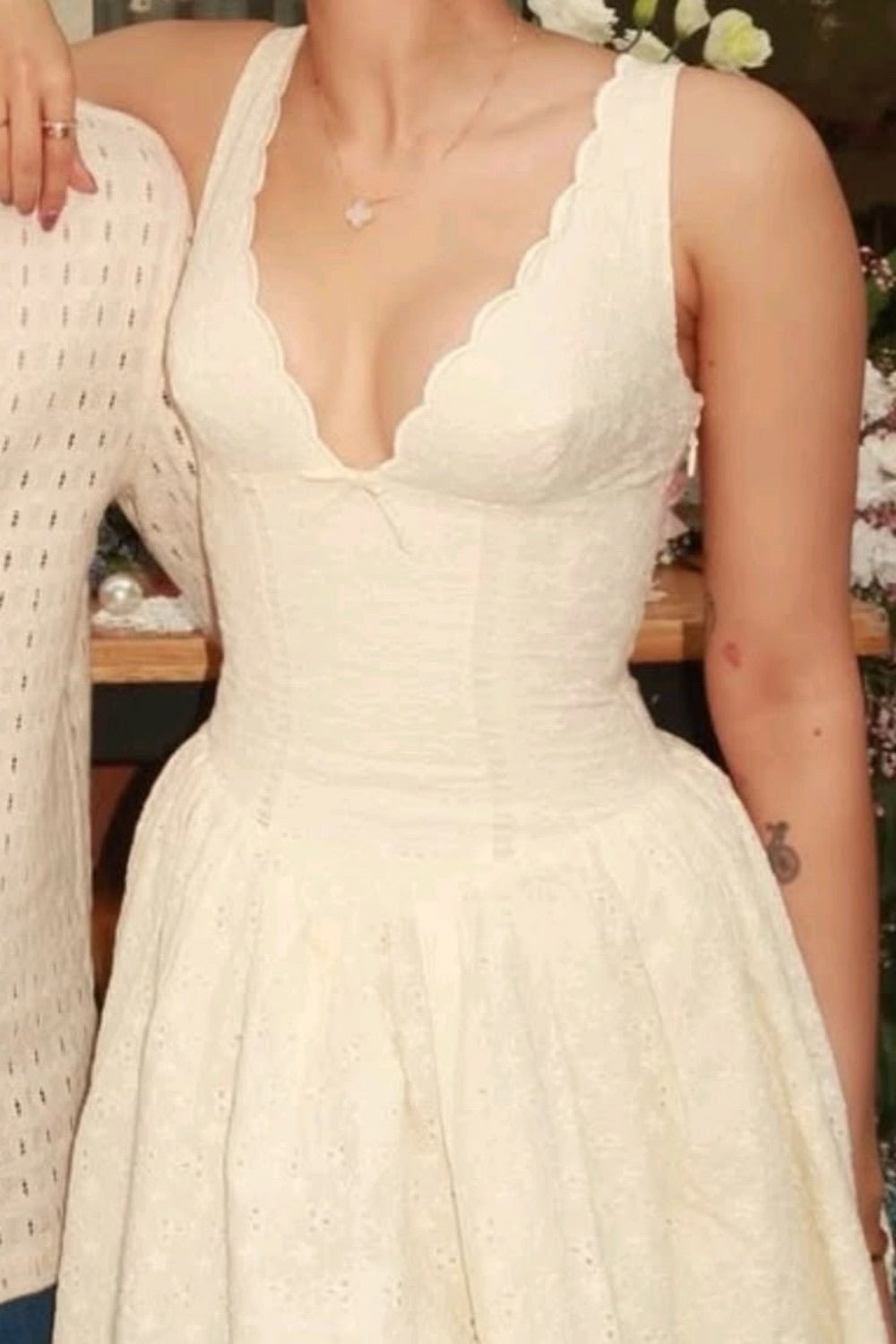 Elegant Ivory Eyelet Lace V-Neck Flare Mini Homecoming Party Dress