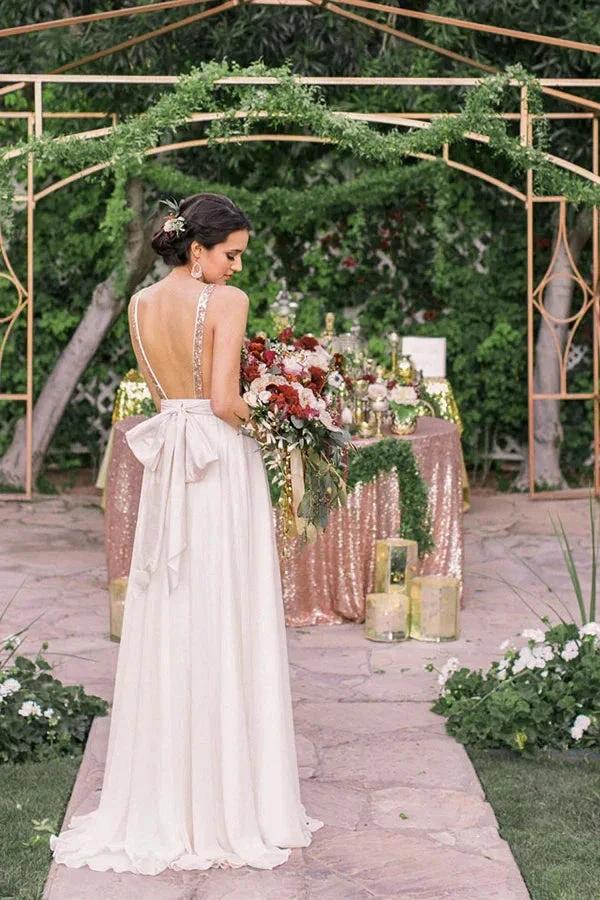 Elegant Open Back V Neck With Bowknot Bridesmaid Dresses (ZD12822)