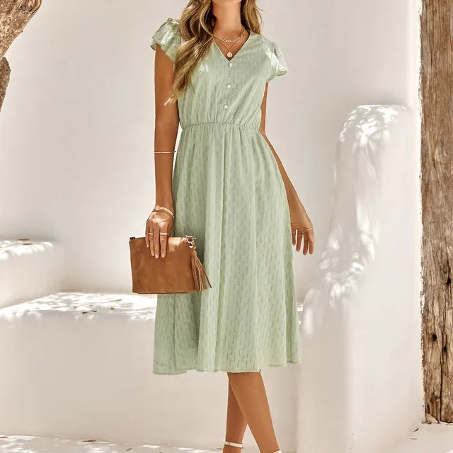 Gabriela Effortless Midi Dress with a V Neck Statement Occasion Edit