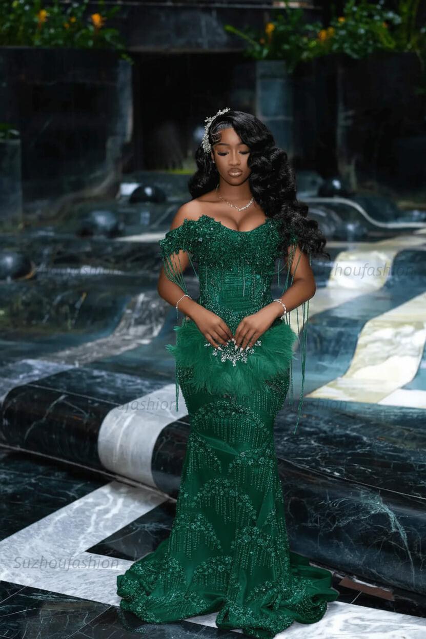 Off the Shoulder Prom Dress Mermaid Formal Evening Dress with Beadings and Rhinestones