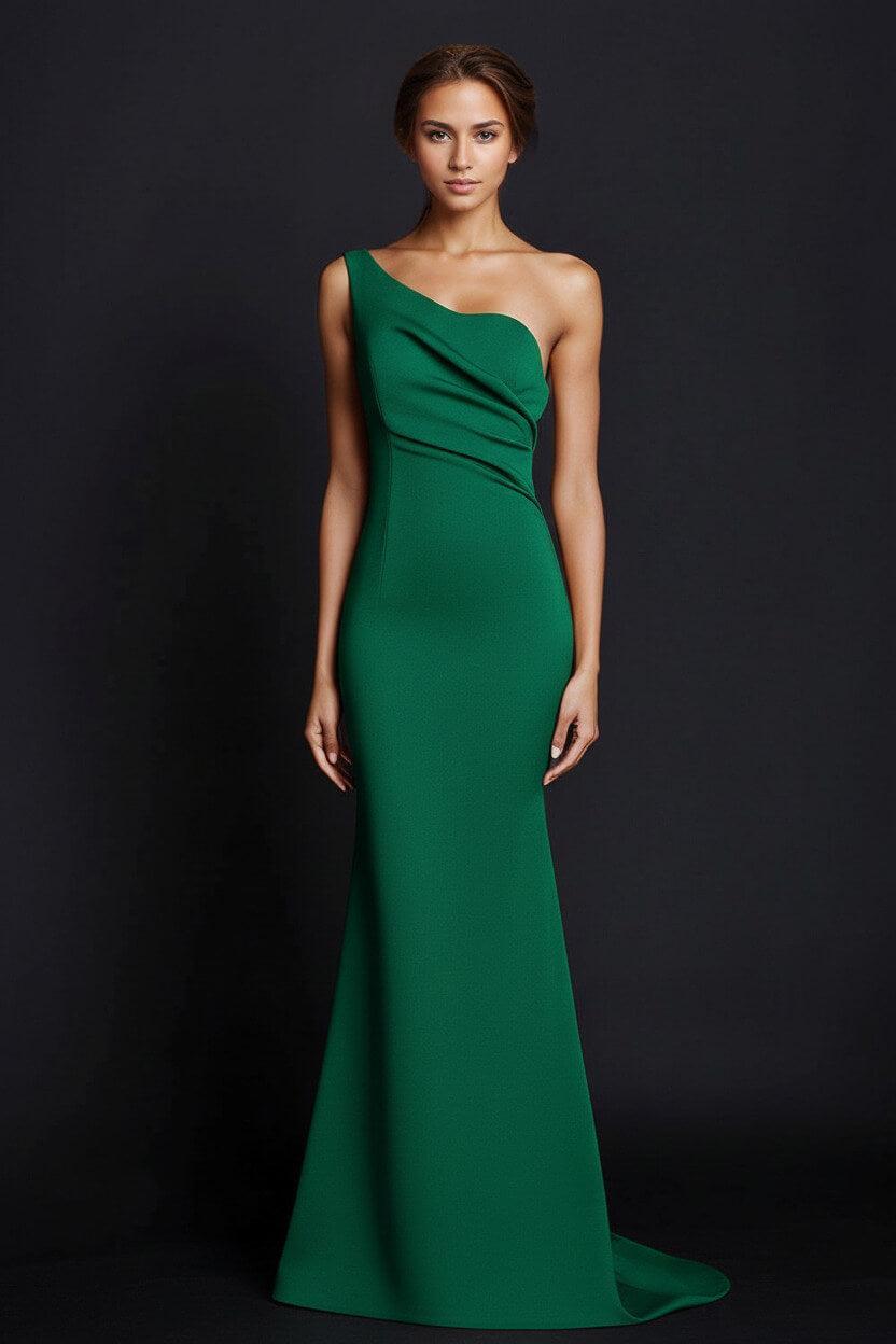 One Shoulder Khaki Wedding Guest Dress Mermaid Long Formal Dress
