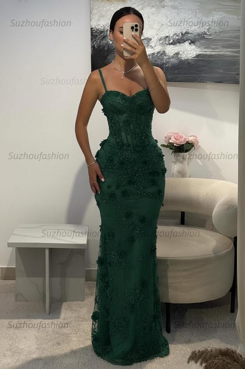 Suzhoufashion Light Blue 3D Floral Lace Beaded Mermaid Prom Dress With Illusion Corset Bodice Formal Evening Gown