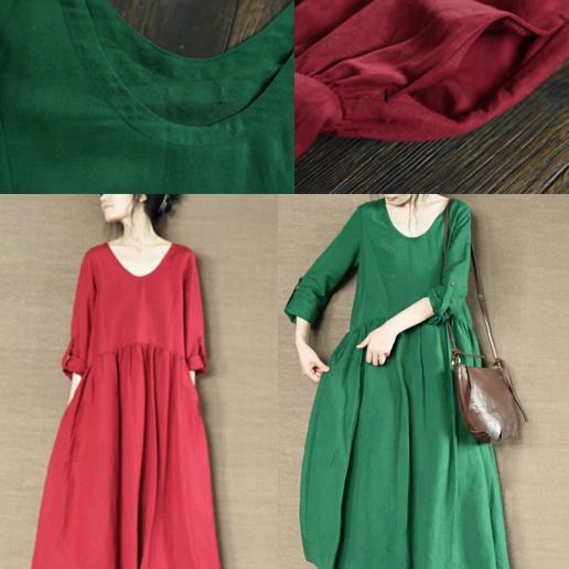Emerald green linen sundress women linen maxi dress oversize cotton summer dresses