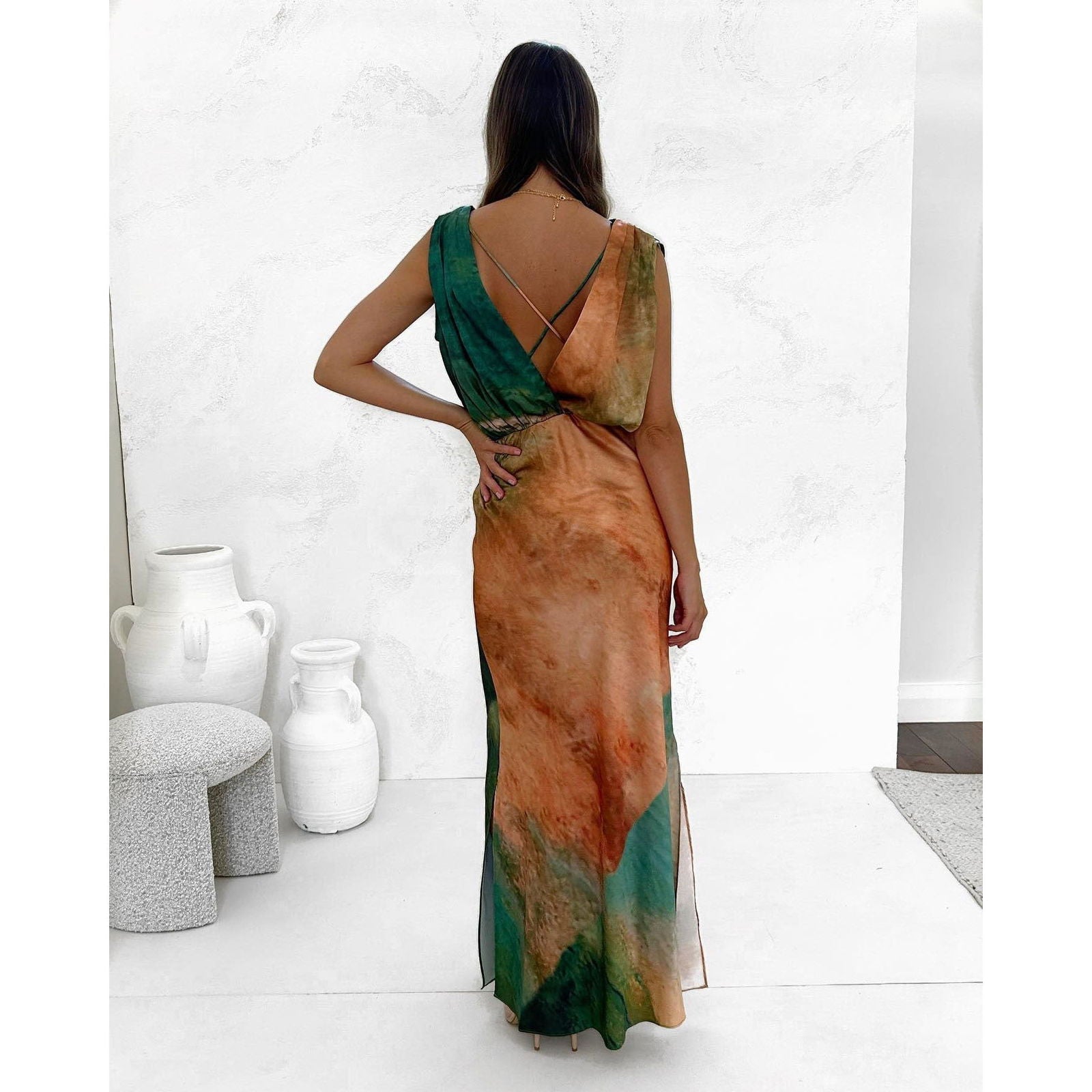 Enter Backless Slit Dress Loose Vacation Dress