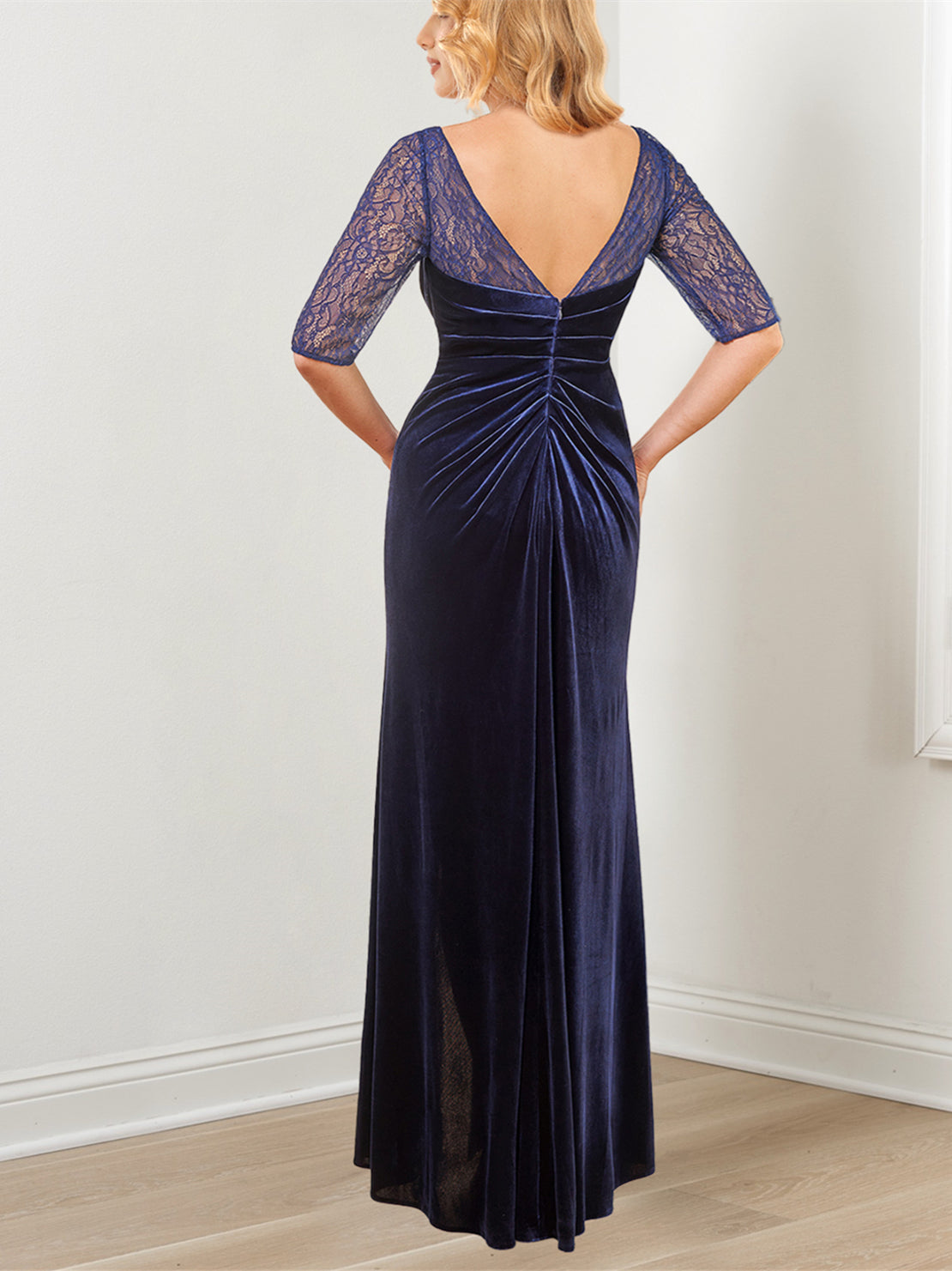 Evening Dress with Half Sleeves in A Line and Lace Long