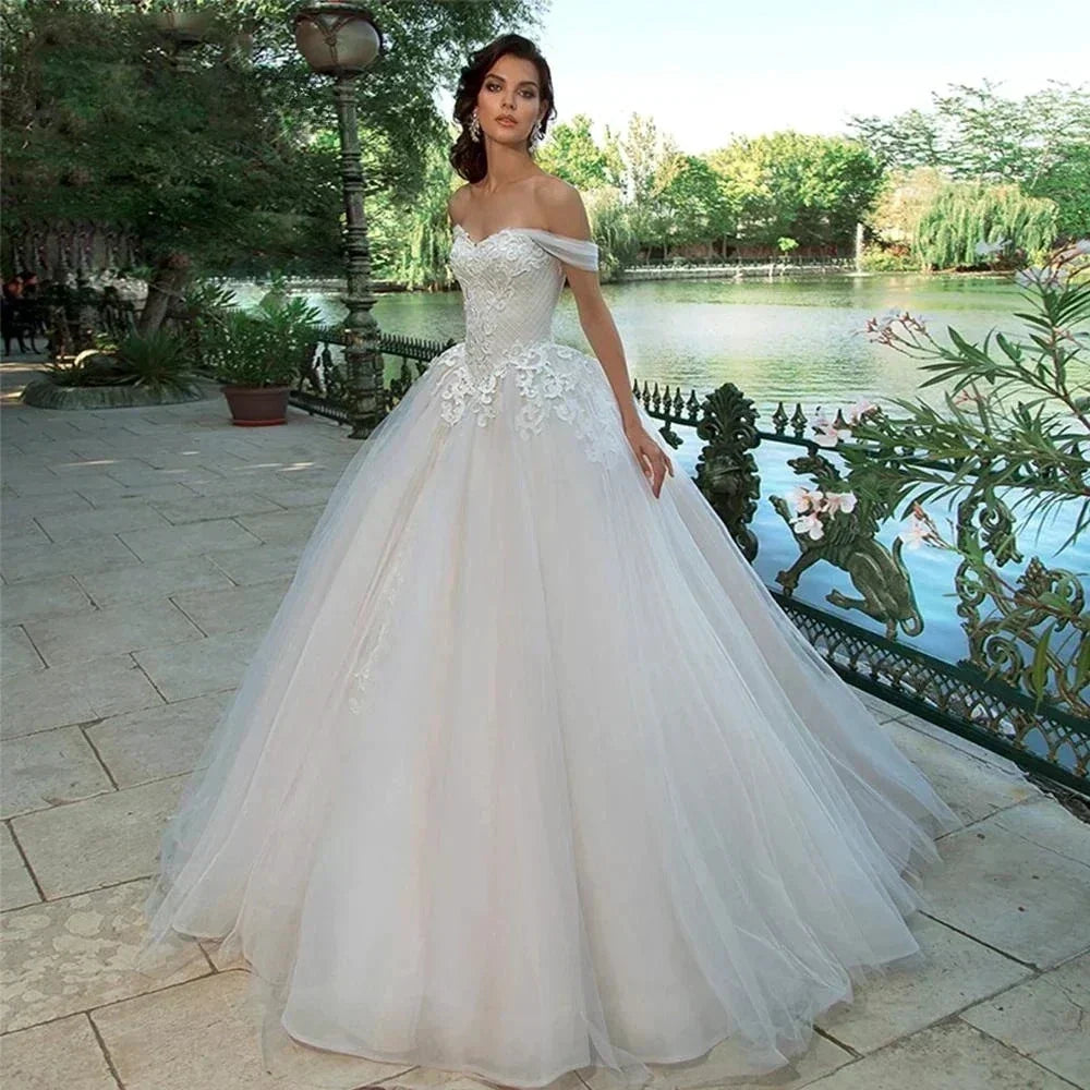 Exquisite Wedding Dress For Women Off The Shoulder A-line Vestidos De Novia Lace Up Appliques Vestido De Novia by payinti