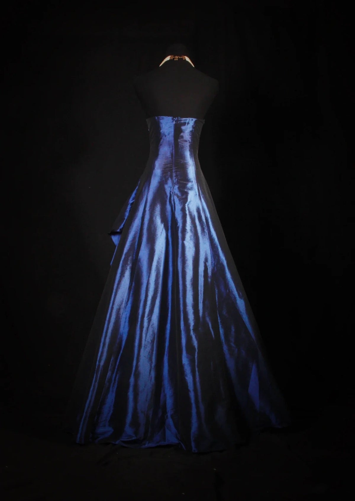 Vintage Ball Gown Strapless Navy Blue Satin Long Prom Dresses Party Dress - View 3 | VelvetHem