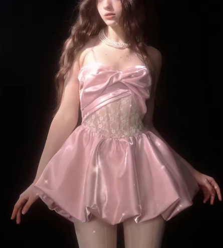 Cute Spaghetti Straps Satin Lace Birthday Outfits Pink A Line Homecoming Dress