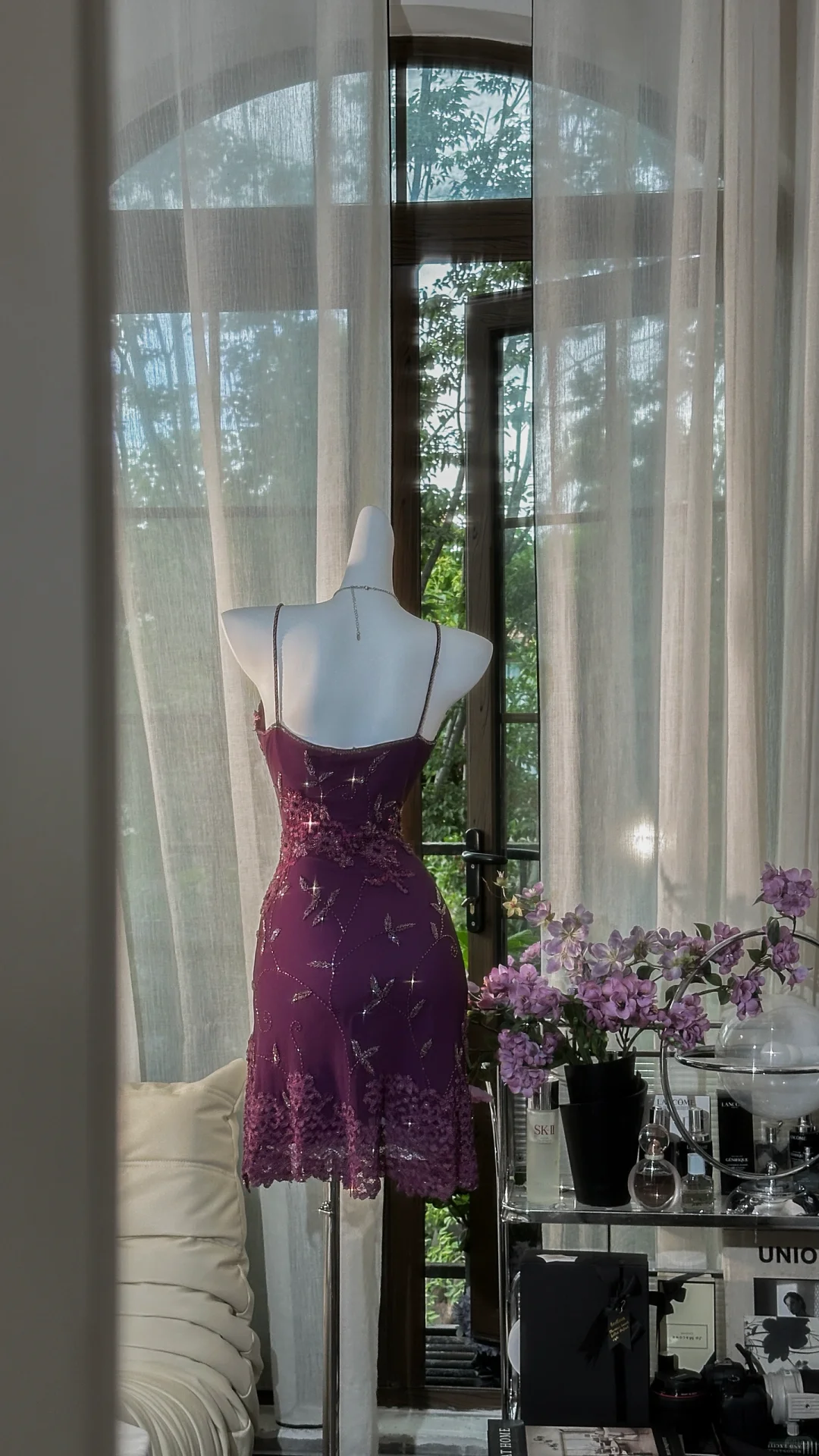 Vintage Spaghetti Straps Purple Lace Appliques Beaded Sheath 8th Grade Homecoming Dress Short Birthday Outfits - View 4 | VelvetHem
