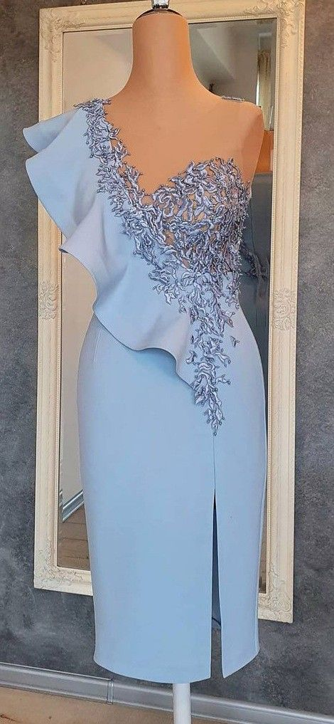 Chic Blue Sheath Short Party Dress Blue Homecoming Dress Y6427 - VelvetHem
