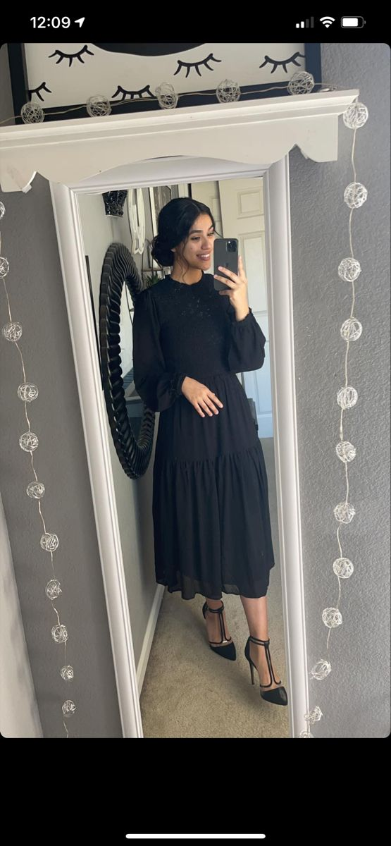 Modest Black A-line Long Sleeves Prom Dress,Black Formal Gown - VelvetHem