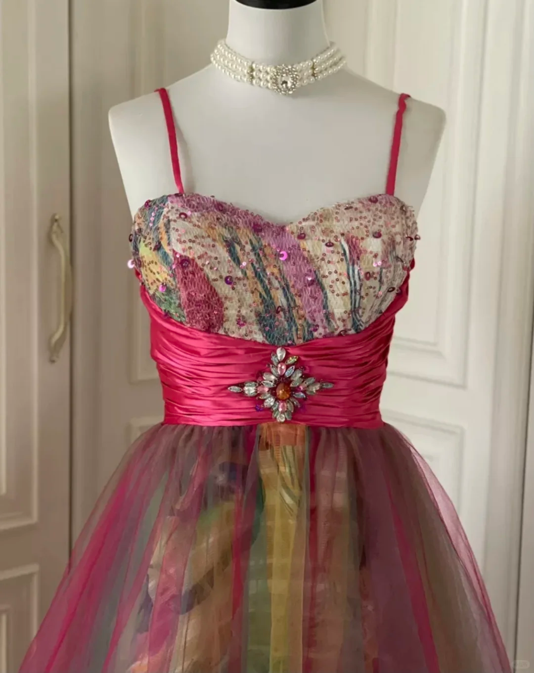 Unique Spaghetti Straps Tulle Sequin A Line Homecoming Dress Mini Party Dress