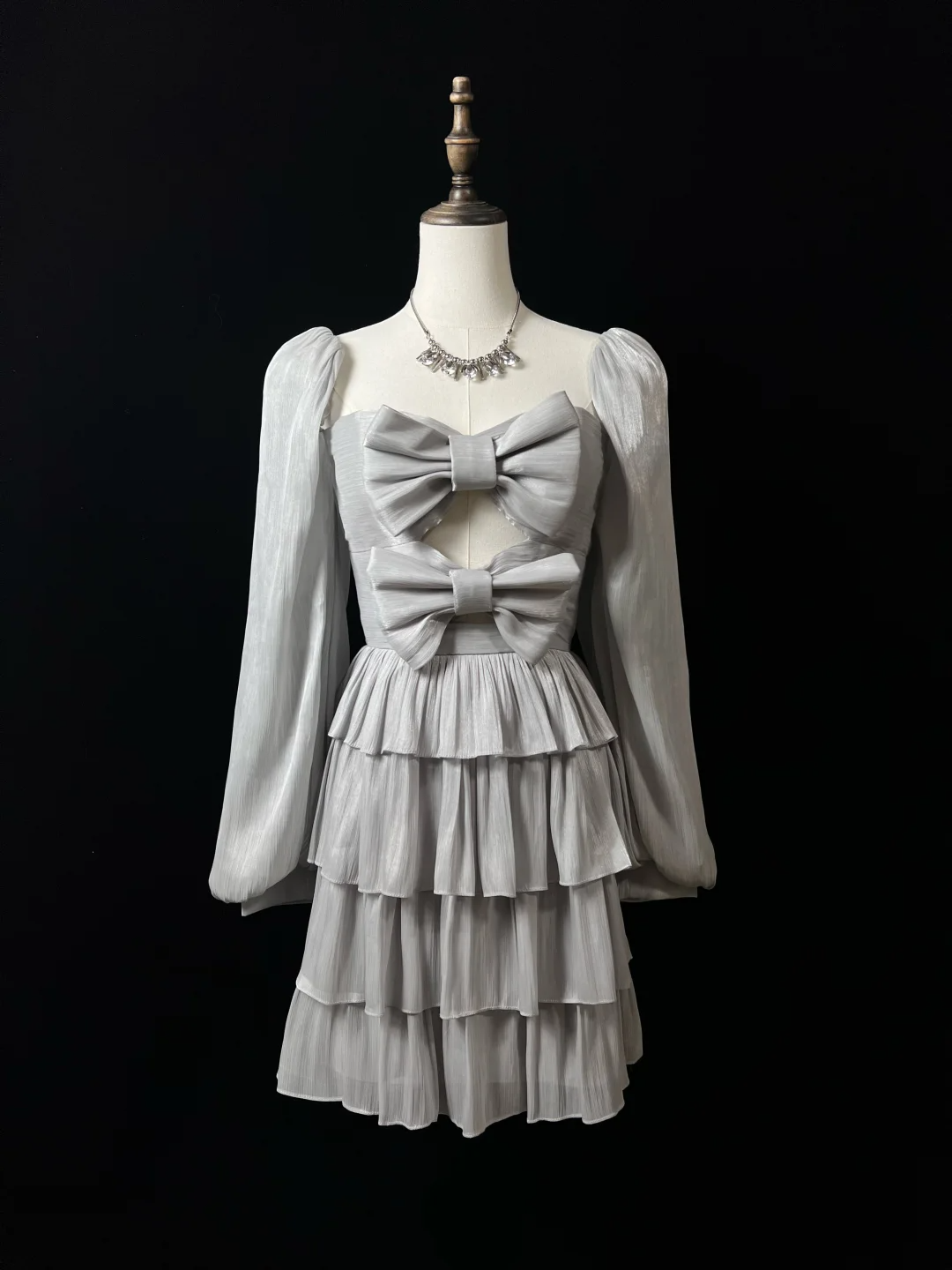 Cute Silver Gray Tulle Bow A Line Layered Short Party Dress Homecoming Dress Y8651 - VelvetHem