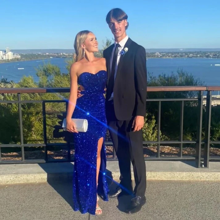Sexy Royal Blue Backless Sequin Mermaid Prom Dress Slit Party Evening Gown - VelvetHem