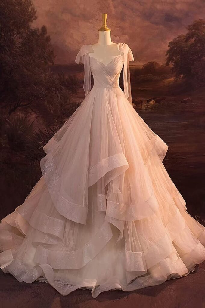 Shiny Light Pink Tulle Sequins Layered Evening Dress ,Formal Prom Party Dress - VelvetHem