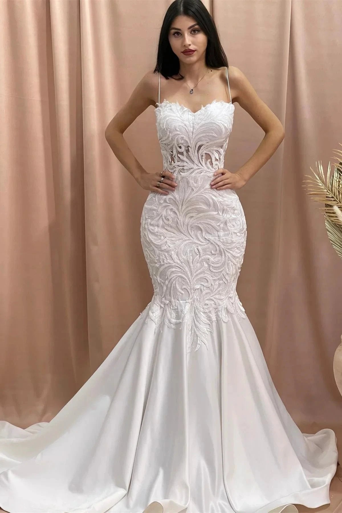 Fabulous Mermaid Sweetheart Sleeveless Appliques Tulle Satin Wedding Dresses (ZD15580)