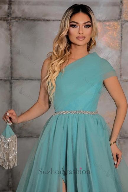 Fabulous One Shoulder Sleeveless Long Prom Dress Ribbons