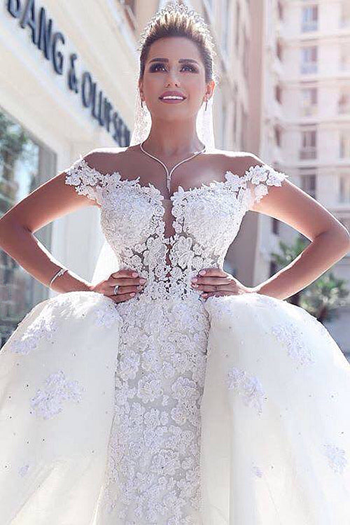 Fairy Off-the-Shoulder Lace Wedding Dress Ball Gown Princess Bridal Gowns On Sale