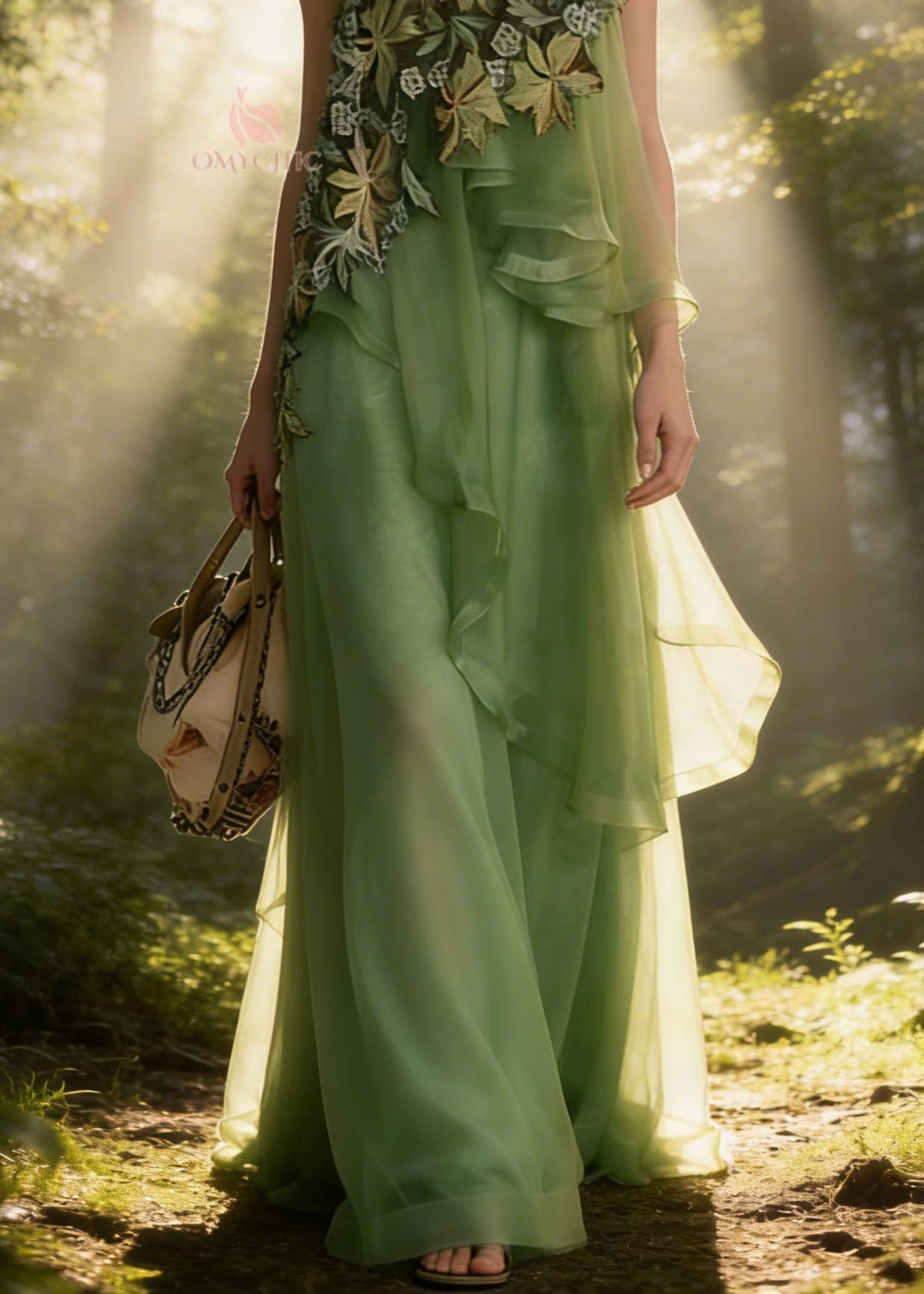 Fashion Green Asymmetrical Patchwork Tulle Spaghetti Strap Dress Summer