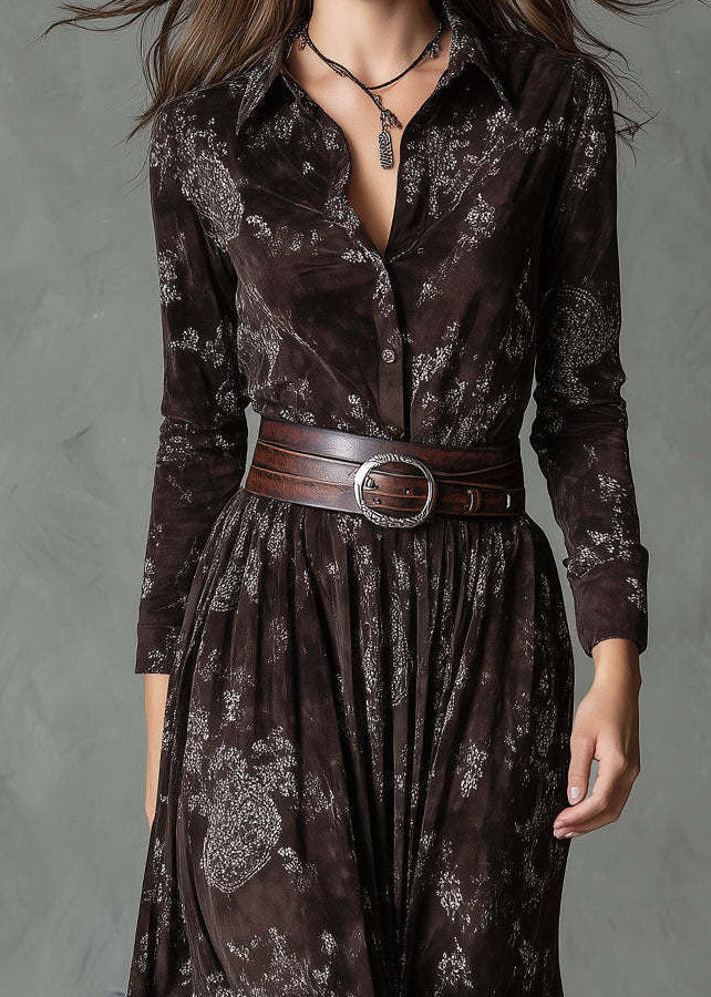 Fashion Handmade Peter Pan Collar Print Cotton Robe Dresses Fall