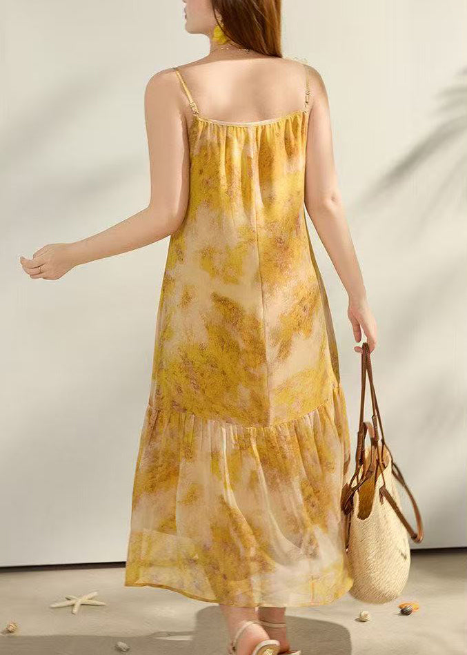 Fashion Yellow Print Chiffon Sundress Summer