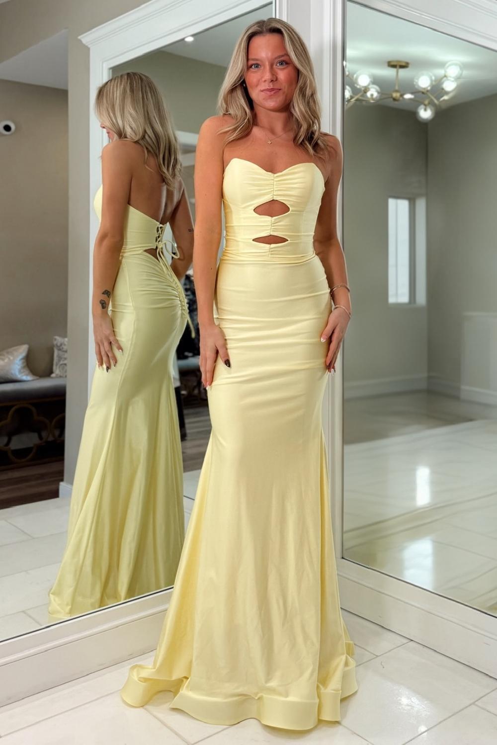 Suzhoufashion Fashionable Mermaid Sweetheart Yellow Long Prom Dress With Keyhole Criss Cross Back Formal Evening Gown